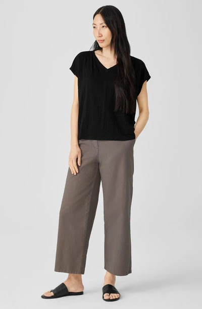 Shop Eileen Fisher V-neck Organic Linen T-shirt In Black