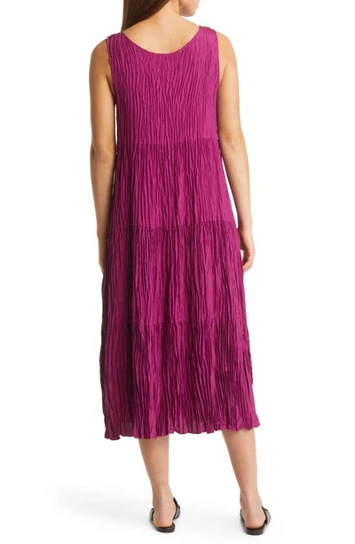 Shop Eileen Fisher Tiered Pleated Silk Midi Dress In Raspberry