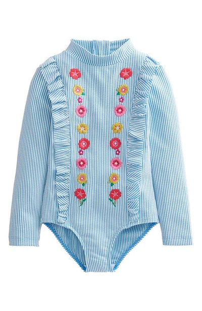 Mini Boden Embroidered Sunsafe Swimsuit Ivory Surfboard Blue Stripe Girls Boden