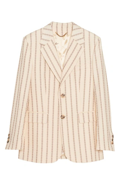 Shop Golden Goose Geometric Embroidered Stripe Cotton Canvas Blazer In Lambs Wool/ Coffe Iron
