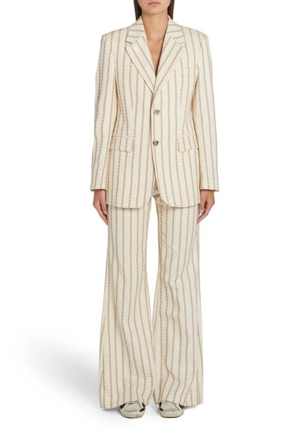 Shop Golden Goose Geometric Embroidered Stripe Cotton Canvas Blazer In Lambs Wool/ Coffe Iron