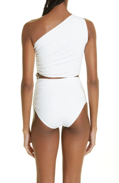 Shop Bottega Veneta One-shoulder Cutout One-piece Swimsuit In Chalk