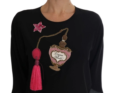 Shop Dolce & Gabbana Black Silk Fairy Tale Top Crystal Women's Blouse