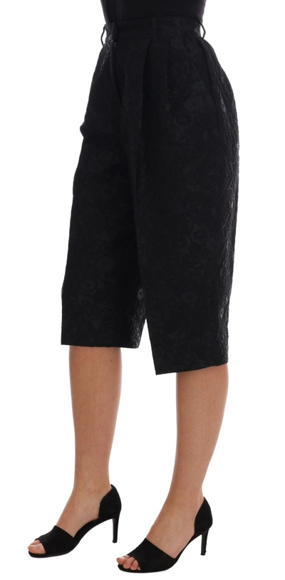 Shop Dolce & Gabbana Black Brocade High Waist Capri Women's Shorts
