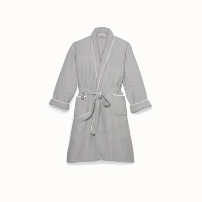 Shop Boll & Branch Organic Women's Robes In Pewter/white Waffle