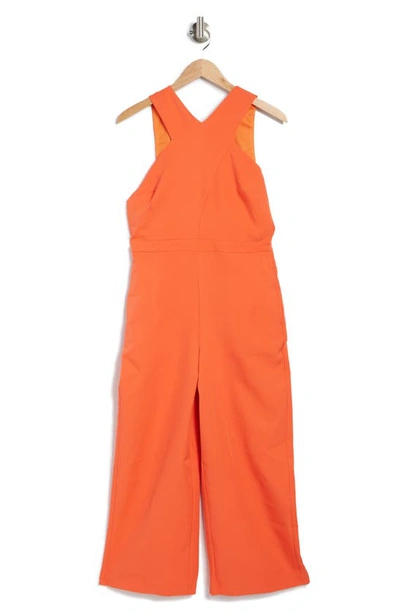 Semi Sheer Halter Neck Orange Jumpsuit ($28) ❤ liked on Polyvore featuring  jumpsuits, orange, halter neck j…