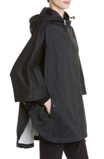 Moncler Logo Zip Hooded Nylon Cape In Black