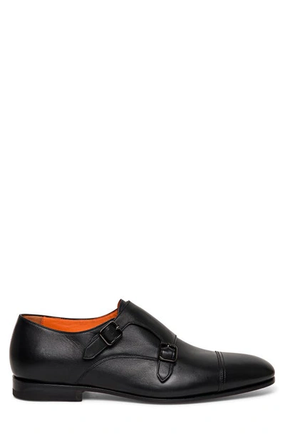 Santoni Daemons Double Monk Strap Shoe In Black