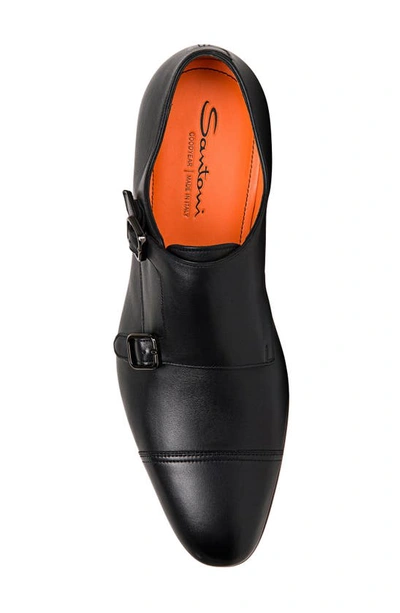 Santoni Daemons Double Monk Strap Shoe In Black