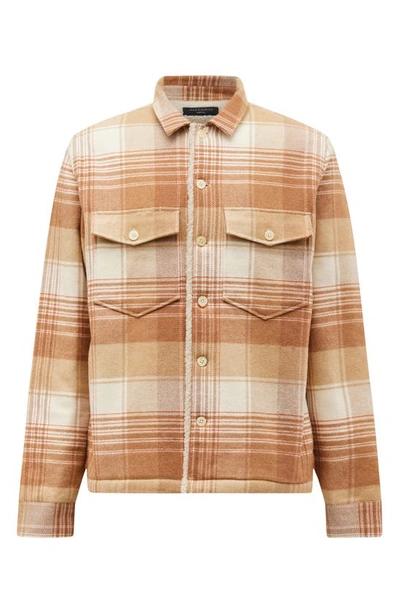 Shop Allsaints Sacco Plaid Fleece Lined Cotton Shirt Jacket In Ecru/ Camel