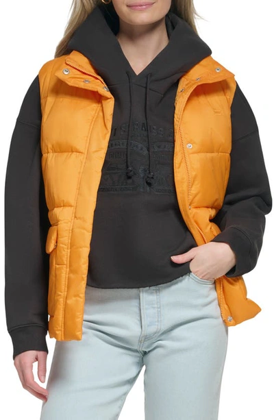Shop Levi's Box Quilt Puffer Vest In Apricot