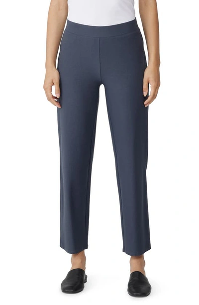 Shop Eileen Fisher Stretch Crepe Ankle Crop Straight Leg Pants In Ocean
