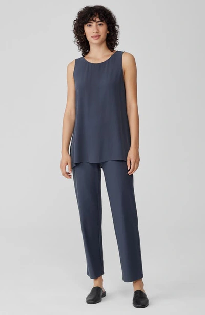 Shop Eileen Fisher Stretch Crepe Ankle Crop Straight Leg Pants In Ocean