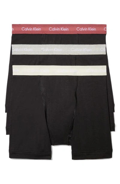 Shop Calvin Klein 3-pack Stretch Cotton Boxer Briefs In Cco Black W/ Gr