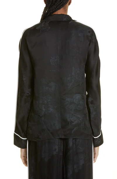 Shop Off-white Sky Piped Floral Jacquard Satin Pajama Shirt In Black