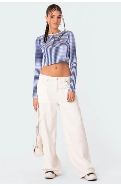 EDIKTED EDIKTED MONTIE STRIPE LONG SLEEVE CROP TOP 