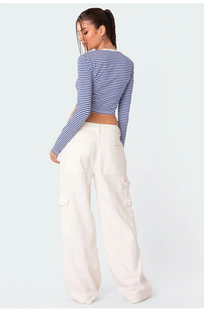 Edikted Montie Stripe Long Sleeve Crop Top In Blue Stripes