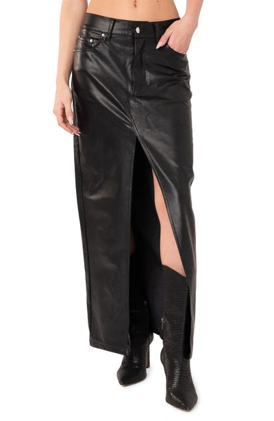Shop Edikted Neli Slit Front Faux Leather Maxi Skirt In Black