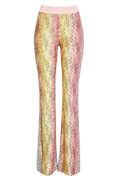 Shop Missoni Meander Stripe Knit Flare Leg Pants In Resort Soft Multicolor