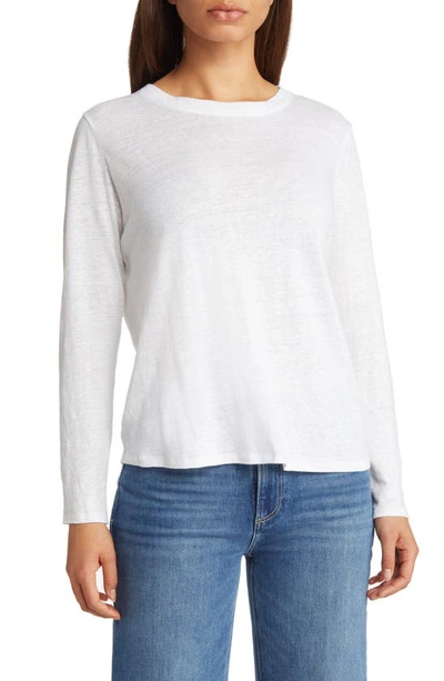 Shop Eileen Fisher Organic Linen Long Sleeve T-shirt In White