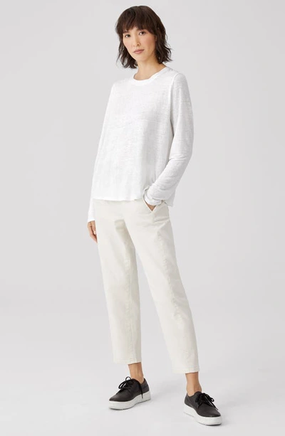 Shop Eileen Fisher Organic Linen Long Sleeve T-shirt In White