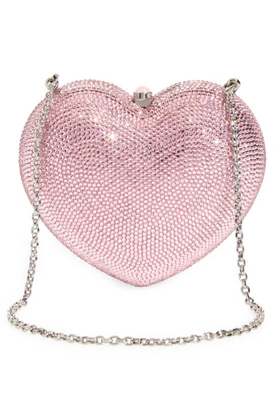 Shop Judith Leiber Lamour Petite Coeur Heart Clutch In Silver Light Rose