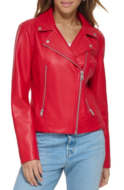 Shop Levi's Faux Leather Moto Jacket In Red