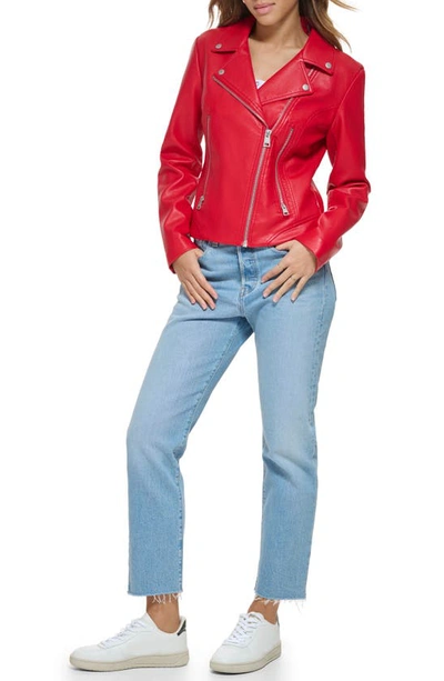 Shop Levi's Faux Leather Moto Jacket In Red