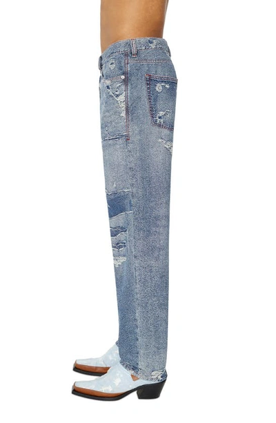 Shop Diesel 2010 Distressed Straight Leg Jeans In Blue Denim