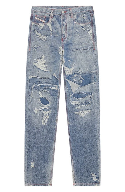 Shop Diesel 2010 Distressed Straight Leg Jeans In Blue Denim