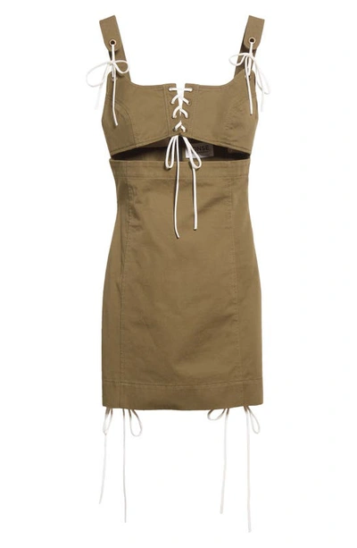 Shop Monse Cutout Lace-up Cotton Twill Bustier Minidress In Olive
