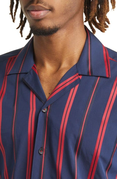 Shop Maceoo Archemedis Stripe Regular Fit Cotton Button-up Shirt In Blue