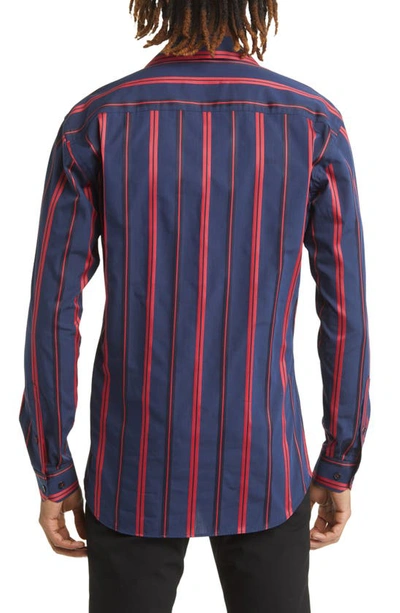 Shop Maceoo Archemedis Stripe Regular Fit Cotton Button-up Shirt In Blue