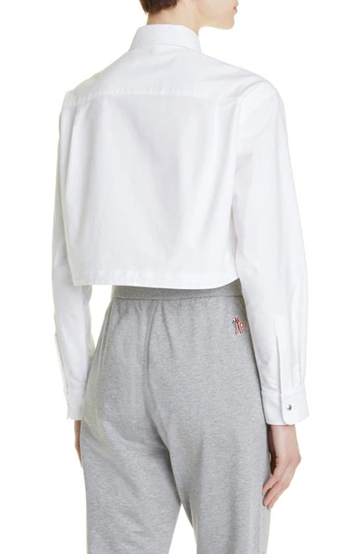 Shop Moncler Crop Cotton Oxford Snap-up Shirt In White