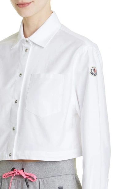 Shop Moncler Crop Cotton Oxford Snap-up Shirt In White