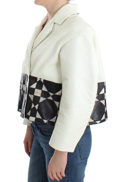Shop Andrea Pompilio White Black Cropped Leather Women's Jacket In Black/white
