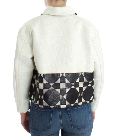 Shop Andrea Pompilio White Black Cropped Leather Women's Jacket In Black/white