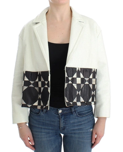 Shop Andrea Pompilio White Black Cropped Leather Women's Jacket In Black/white