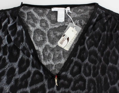 Shop Cavalli Gray Leopard V-neck Women's Top