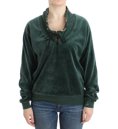 Shop Cavalli Elegant Green Mock Sweater With Rhinestone Women's Detail