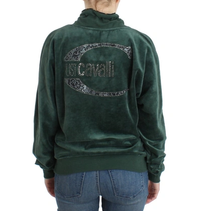 Shop Cavalli Elegant Green Mock Sweater With Rhinestone Women's Detail