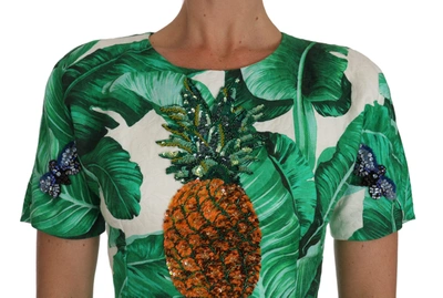 Shop Dolce & Gabbana A-line Banana Leaf Pineapple Crystal Women's Dress In Green