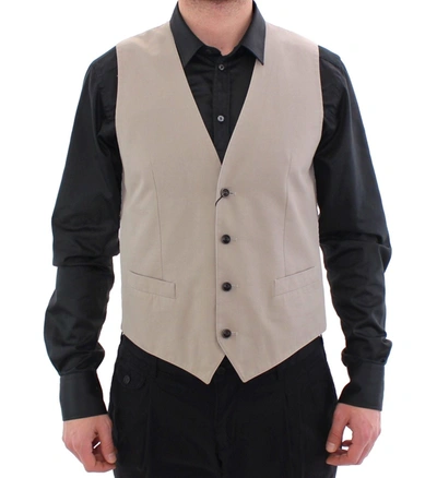 Shop Dolce & Gabbana Beige Silk Blend Dress Formal Vest Men's Gilet