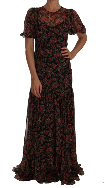 Shop Dolce & Gabbana Black Floral Roses A-line Shift Women's Gown