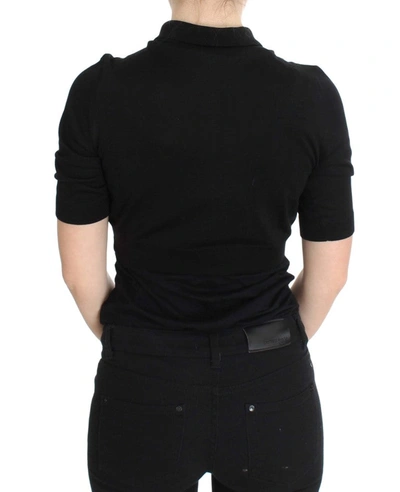 Dolce & Gabbana Black Silk Floral Embroidered Polo Top In Black