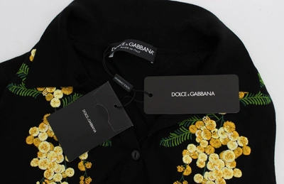 Dolce & Gabbana Black Silk Floral Embroidered Polo Top In Black