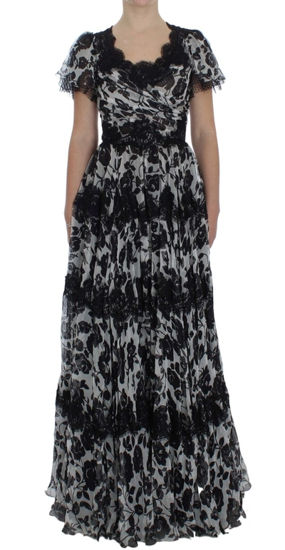 Shop Dolce & Gabbana Black Silk Floral Lace Ricamo Ball Maxi Women's Dress