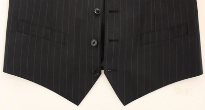 Shop Dolce & Gabbana Black Striped Wool Silk Dress Vest Men's Gilet