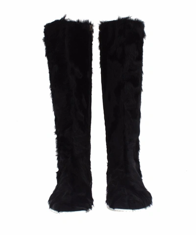 Shop Dolce & Gabbana Black Xiangao Lamb Fur Leather Women's Boots