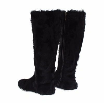 Shop Dolce & Gabbana Black Xiangao Lamb Fur Leather Women's Boots